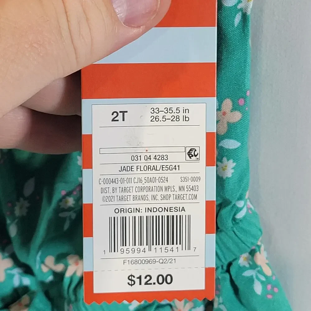 Cat & Jack Toddler Dress, Teal Floral Print, Size 2T, New with Tags